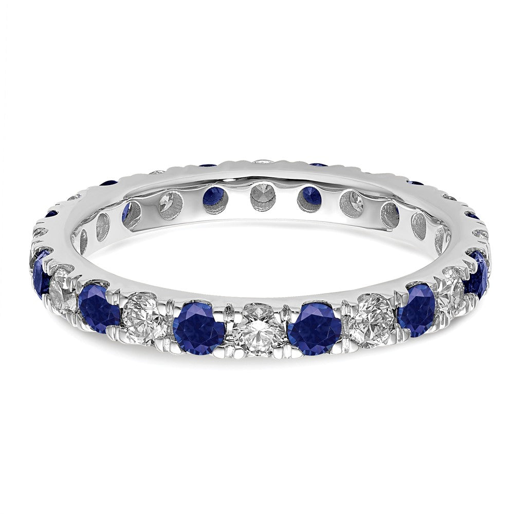 14K Weißgold Memoire-Ring mit 0,75 ct. Labor-Diamanten VS/SI+ G+ und Labor-Blauem Saphir