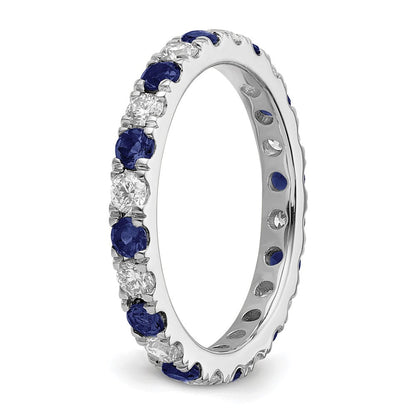 14K Weißgold Memoire-Ring mit 0,75 ct. im Labor gezüchteten Diamanten VS/SI+ G+ und im Labor gezüchteten blauen Saphiren
