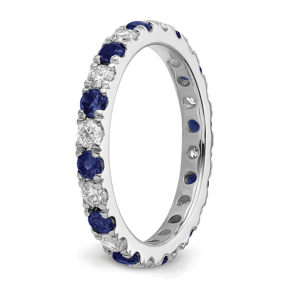 14K Weißgold Memoire-Ring mit 0,875 ct. Laborgezüchteten Diamanten VS/SI+ G+ und Laborgezüchteten Blauen Saphiren