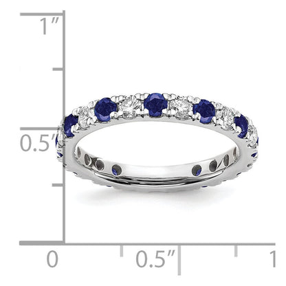14K Weißgold Memoire-Ring mit 0,75 ct. im Labor gezüchteten Diamanten VS/SI+ G+ und im Labor gezüchteten blauen Saphiren