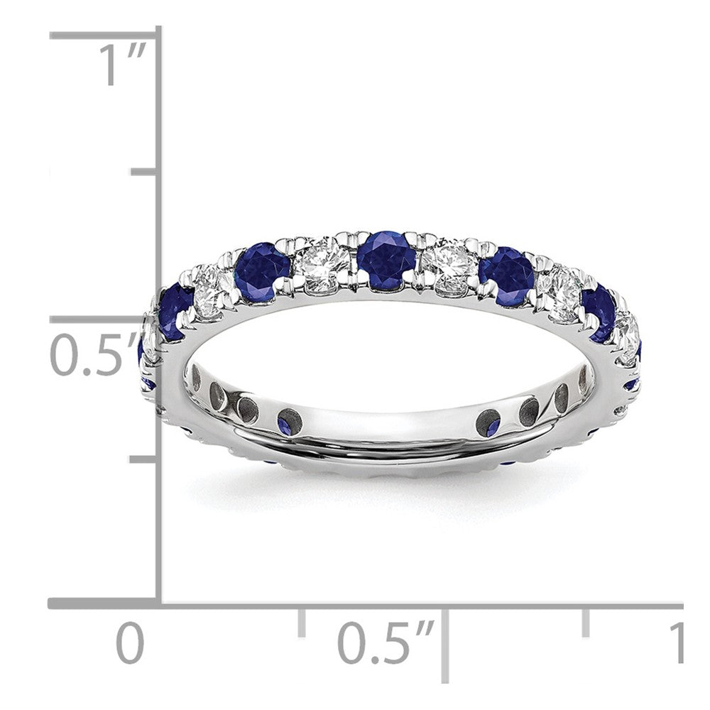 14K Weißgold Memoire-Ring mit 0,75 ct. im Labor gezüchteten Diamanten VS/SI+ G+ und im Labor gezüchteten blauen Saphiren