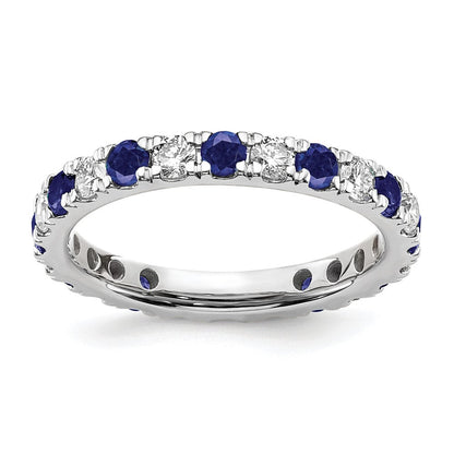 14K Weißgold Memoire-Ring mit 0,875 ct. Laborgezüchteten Diamanten VS/SI+ G+ und Laborgezüchteten Blauen Saphiren