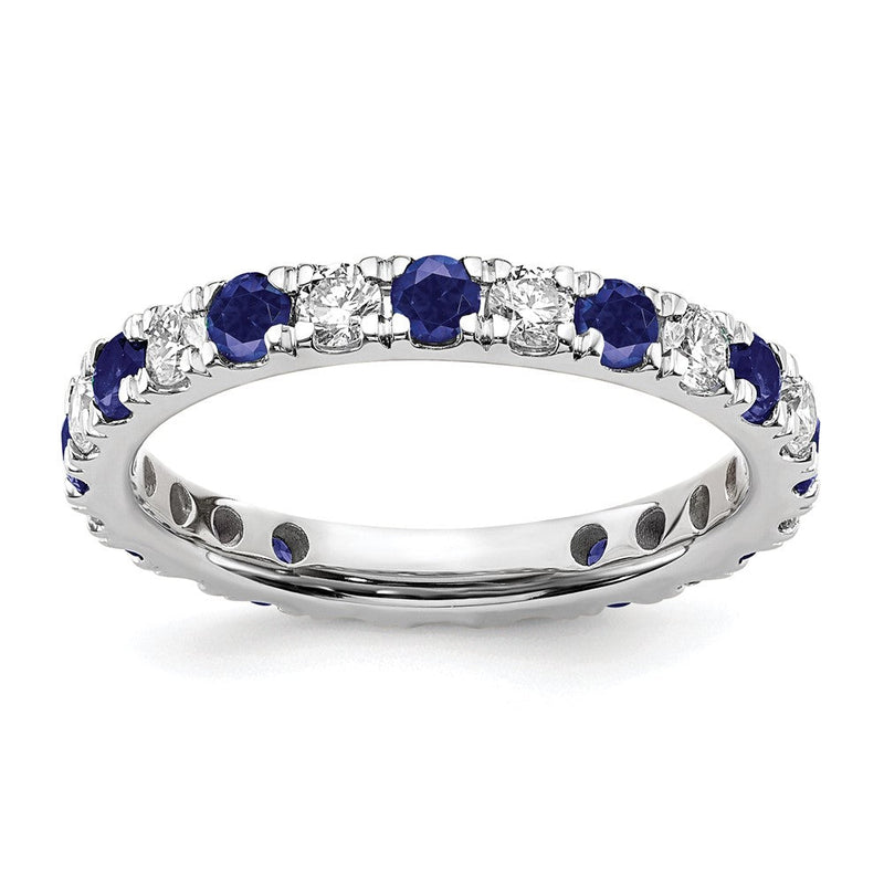 14K Weißgold Memoire-Ring mit 0,875 ct. Laborgezüchteten Diamanten VS/SI+ G+ und Laborgezüchteten Blauen Saphiren