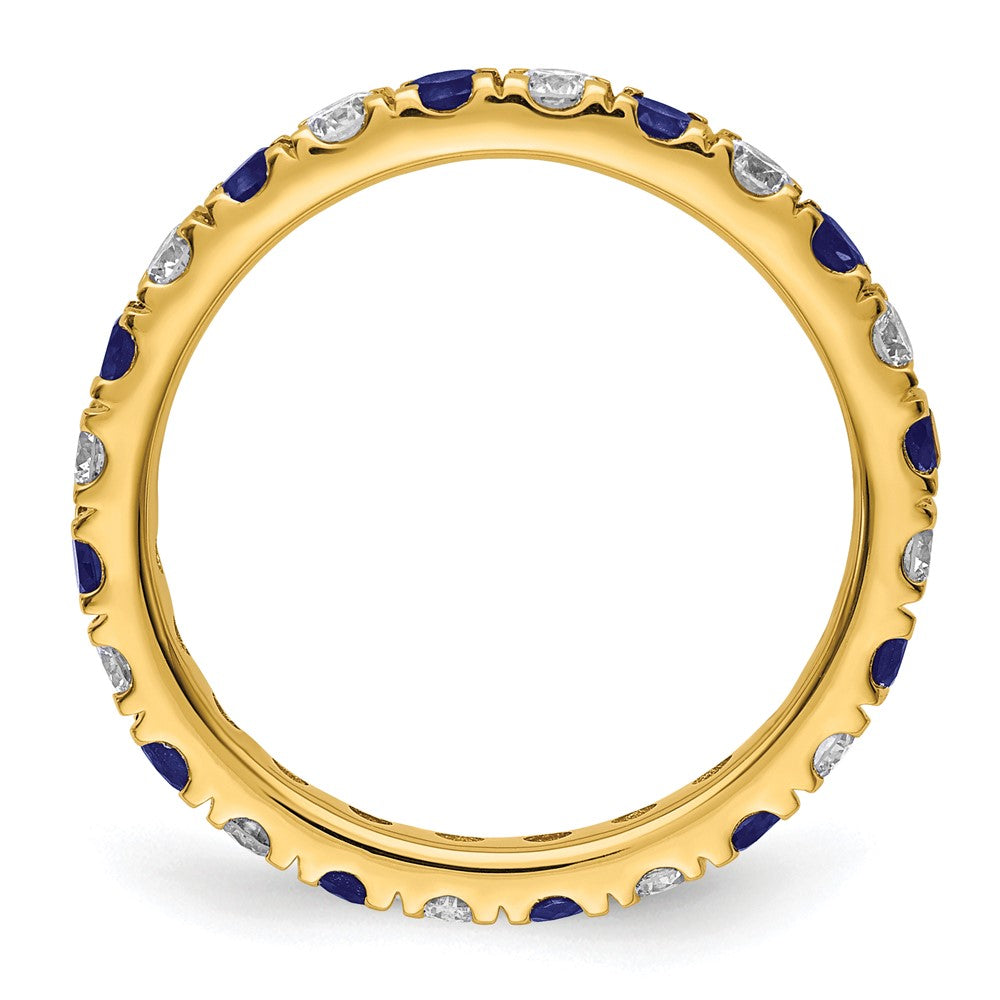 14K Gelbgold Memoire-Ring mit 0,875 ct. im Labor gezüchteten Diamanten VS/SI+ G+ und im Labor gezüchteten blauen Saphiren