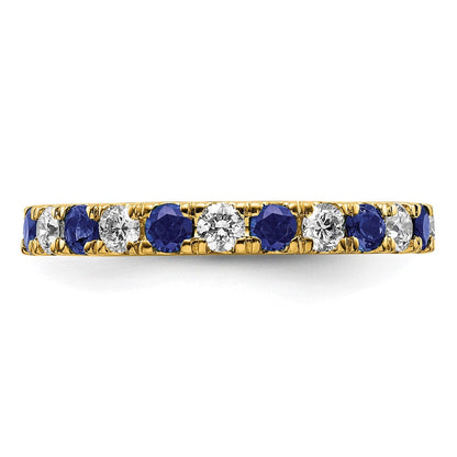 14K Gelbgold Memoire Ring mit 0,875 ct. Labor gezüchteten Diamanten VS/SI+ G+ und laborgezüchteten blauen Saphiren