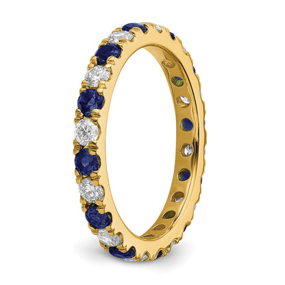 14K Gelbgold Memoire Ring mit 0,875 ct. Labor gezüchteten Diamanten VS/SI+ G+ und laborgezüchteten blauen Saphiren