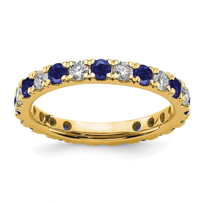 14K Gelbgold Memoire-Ring mit 0,75 ct. im Labor gezüchteten Diamanten VS/SI+ G+ und im Labor gezüchteten blauen Saphiren