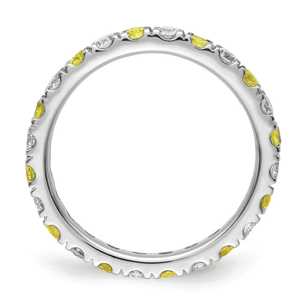 14K Weißgold Memoire-Ring mit 0,75 ct. im Labor gezüchteten Diamanten VS/SI+ G+ und im Labor gezüchteten gelben Saphiren