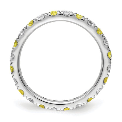 14K Weißgold Memoire Ring mit 0,875 ct. im Labor gezüchteten Diamanten VS/SI+ G+ und im Labor gezüchteten gelben Saphiren