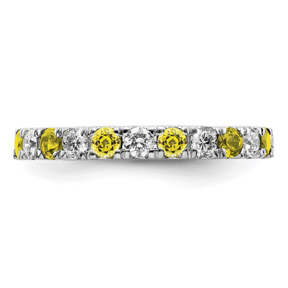 14K Weißgold Memoire Ring mit 0,875 ct. im Labor gezüchteten Diamanten VS/SI+ G+ und im Labor gezüchteten gelben Saphiren