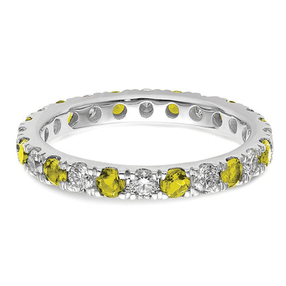 14K Weißgold Memoire Ring mit 0,875 ct. im Labor gezüchteten Diamanten VS/SI+ G+ und im Labor gezüchteten gelben Saphiren
