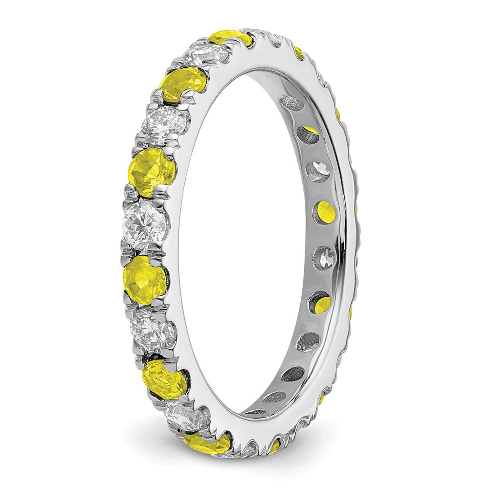 14K Weißgold Memoire-Ring mit 0,75 ct. im Labor gezüchteten Diamanten VS/SI+ G+ und im Labor gezüchteten gelben Saphiren
