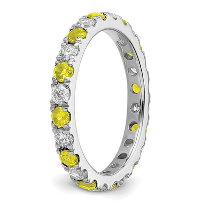 14K Weißgold Memoire-Ring mit 0,75 ct. im Labor gezüchteten Diamanten VS/SI+ G+ und im Labor gezüchteten gelben Saphiren