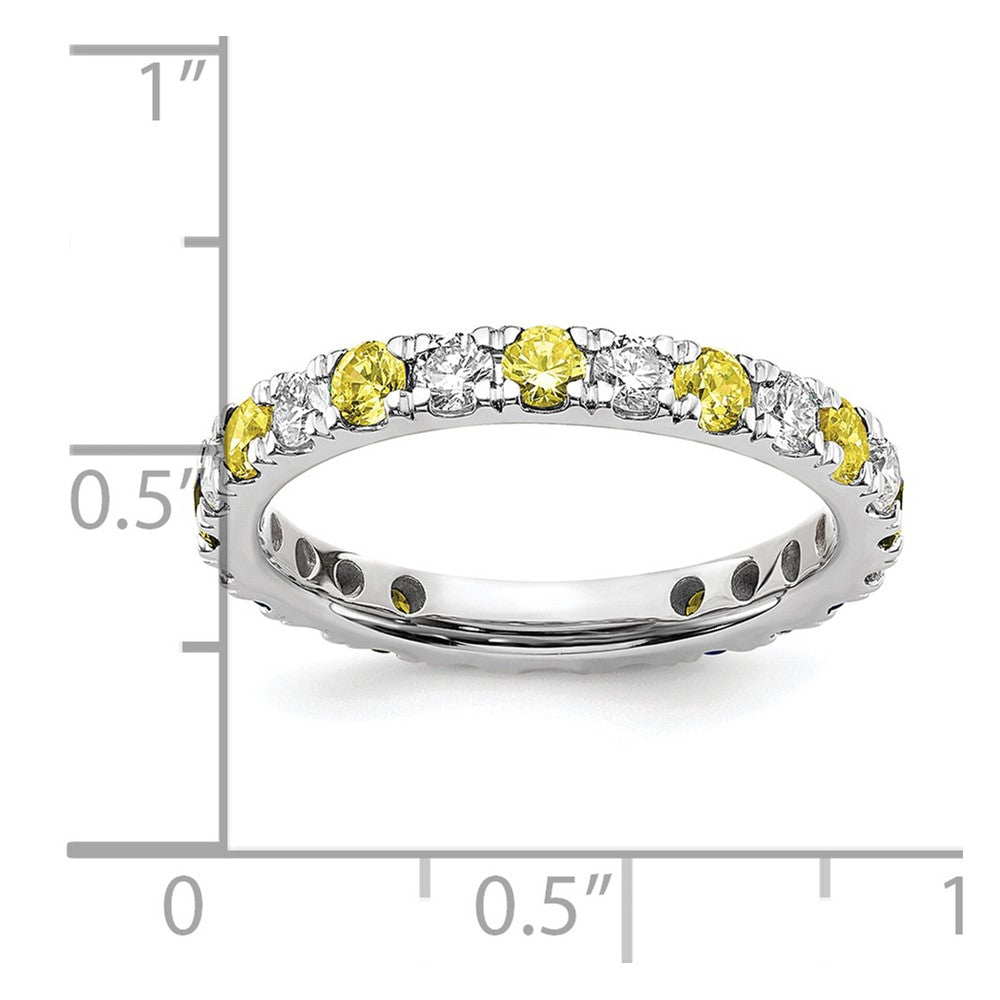 14K Weißgold Memoire-Ring mit 0,75 ct. im Labor gezüchteten Diamanten VS/SI+ G+ und im Labor gezüchteten gelben Saphiren