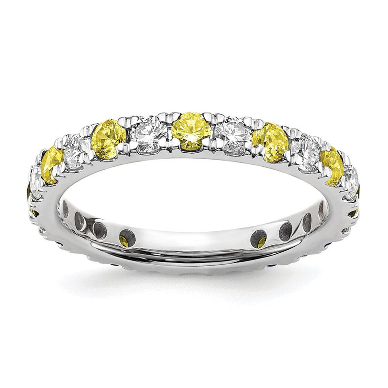 14K Weißgold Memoire-Ring mit 0,75 ct. im Labor gezüchteten Diamanten VS/SI+ G+ und im Labor gezüchteten gelben Saphiren