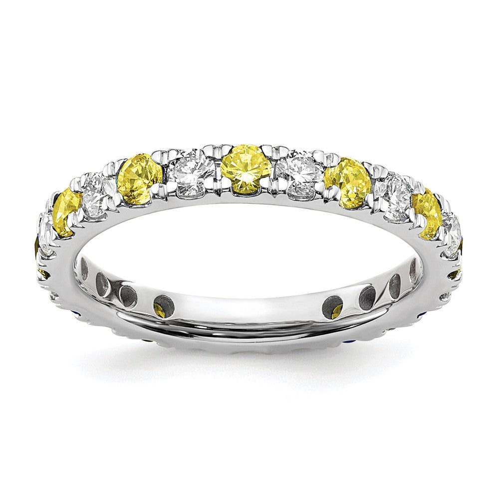 14K Weißgold Memoire Ring mit 0,875 ct. im Labor gezüchteten Diamanten VS/SI+ G+ und im Labor gezüchteten gelben Saphiren