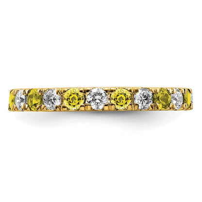14K Gelbgold Memoire-Ring mit 0,75 ct. laborgezüchtetem Diamant VS/SI+ G+ und laborgezüchtetem Saphir