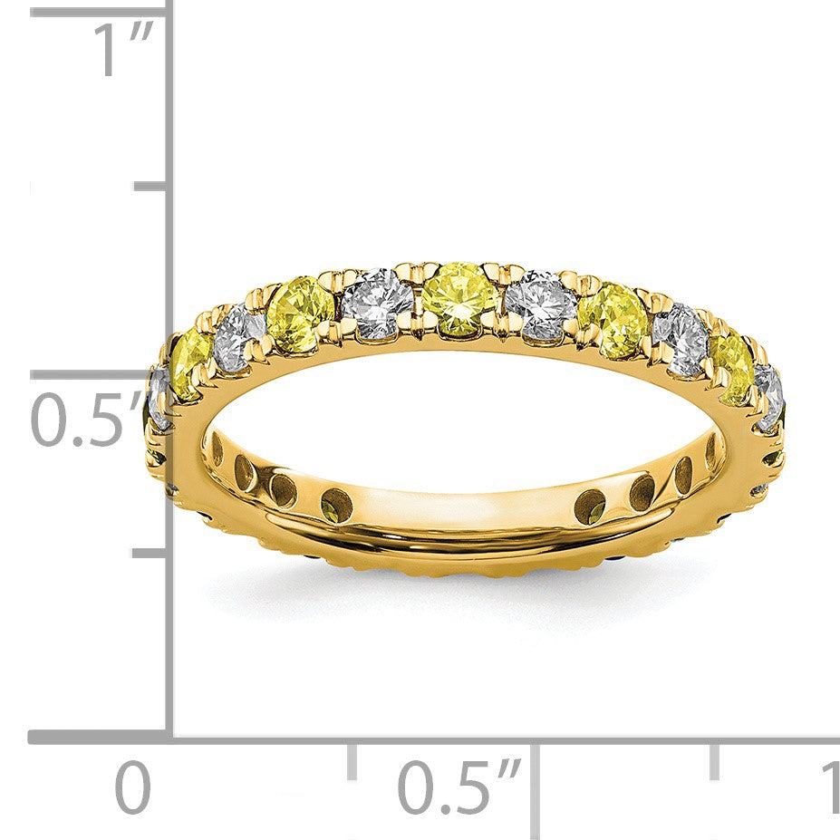 14K Gelbgold Memoire-Ring mit 0,875 ct. im Labor gezüchteten Diamanten VS/SI+ G+ und im Labor gezüchteten Saphiren