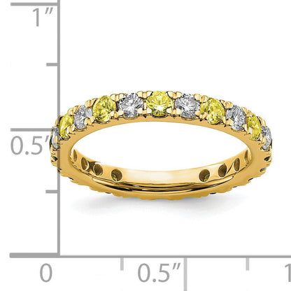 14K Gelbgold Memoire-Ring mit 0,875 ct. im Labor gezüchteten Diamanten VS/SI+ G+ und im Labor gezüchteten Saphiren