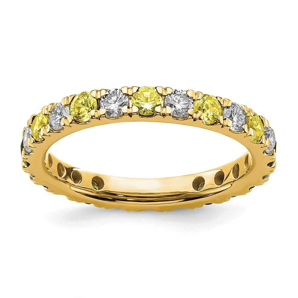 14K Gelbgold Memoire-Ring mit 0,75 ct. im Labor gezüchteten Diamanten VS/SI+ G+ und im Labor gezüchteten Saphiren