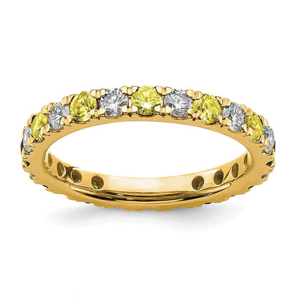 14K Gelbgold Memoire-Ring mit 0,75 ct. im Labor gezüchteten Diamanten VS/SI+ G+ und im Labor gezüchteten Saphiren
