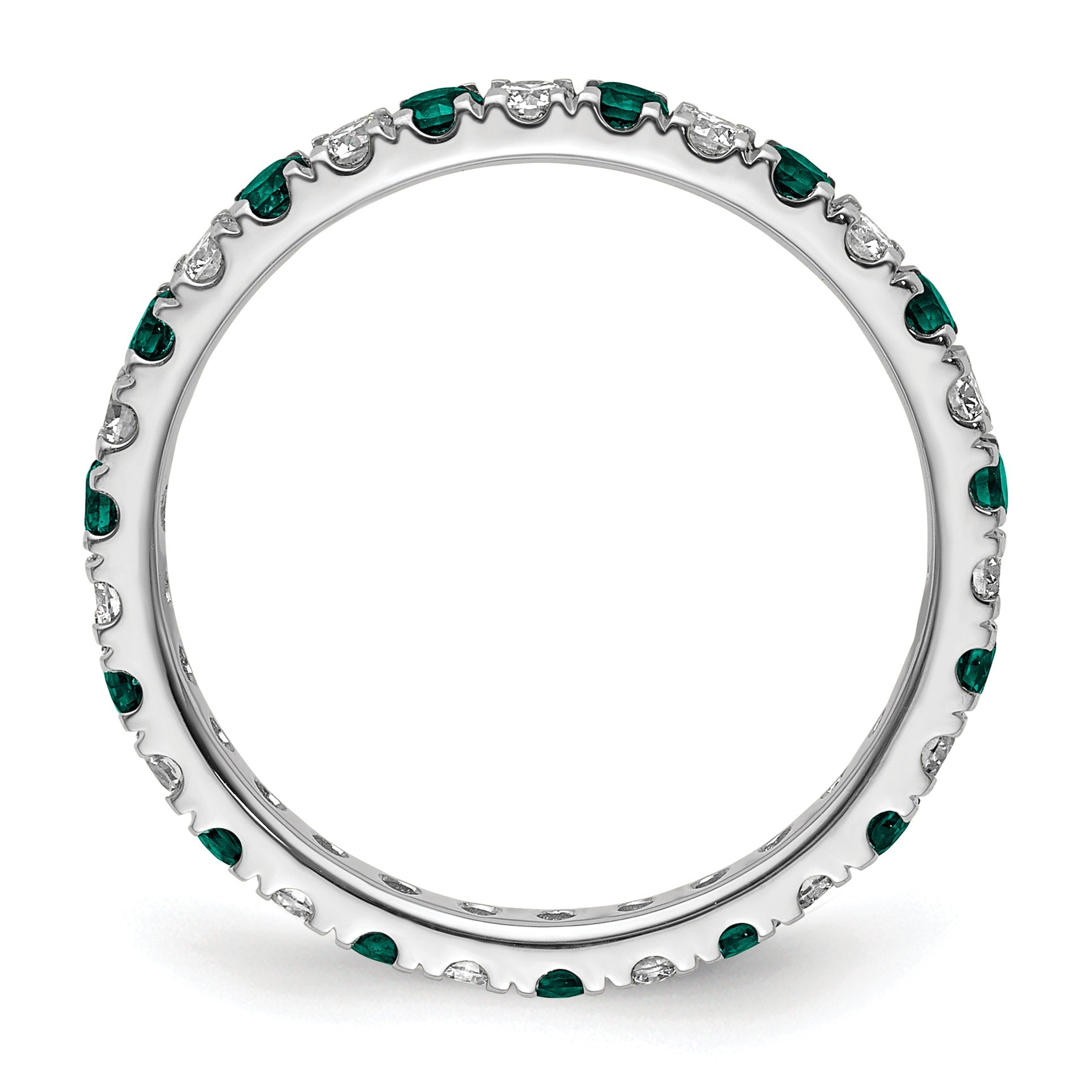 14K Weißgold Memoire-Ring mit 0,5 ct. im Labor gezüchteten Diamanten VS/SI+ G+ und im Labor gezüchteten Alexandriten