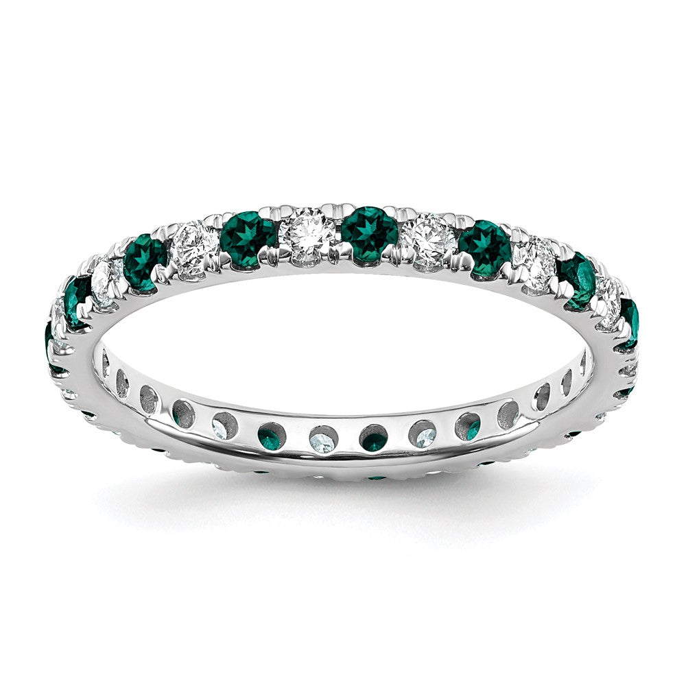 14K Weißgold Memoire-Ring mit 0,5 ct. im Labor gezüchteten Diamanten VS/SI+ G+ und im Labor gezüchtetem Alexandrit