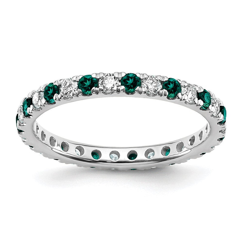 14K Weißgold Memoire-Ring mit 0,5 ct. im Labor gezüchteten Diamanten VS/SI+ G+ und im Labor gezüchteten Alexandriten