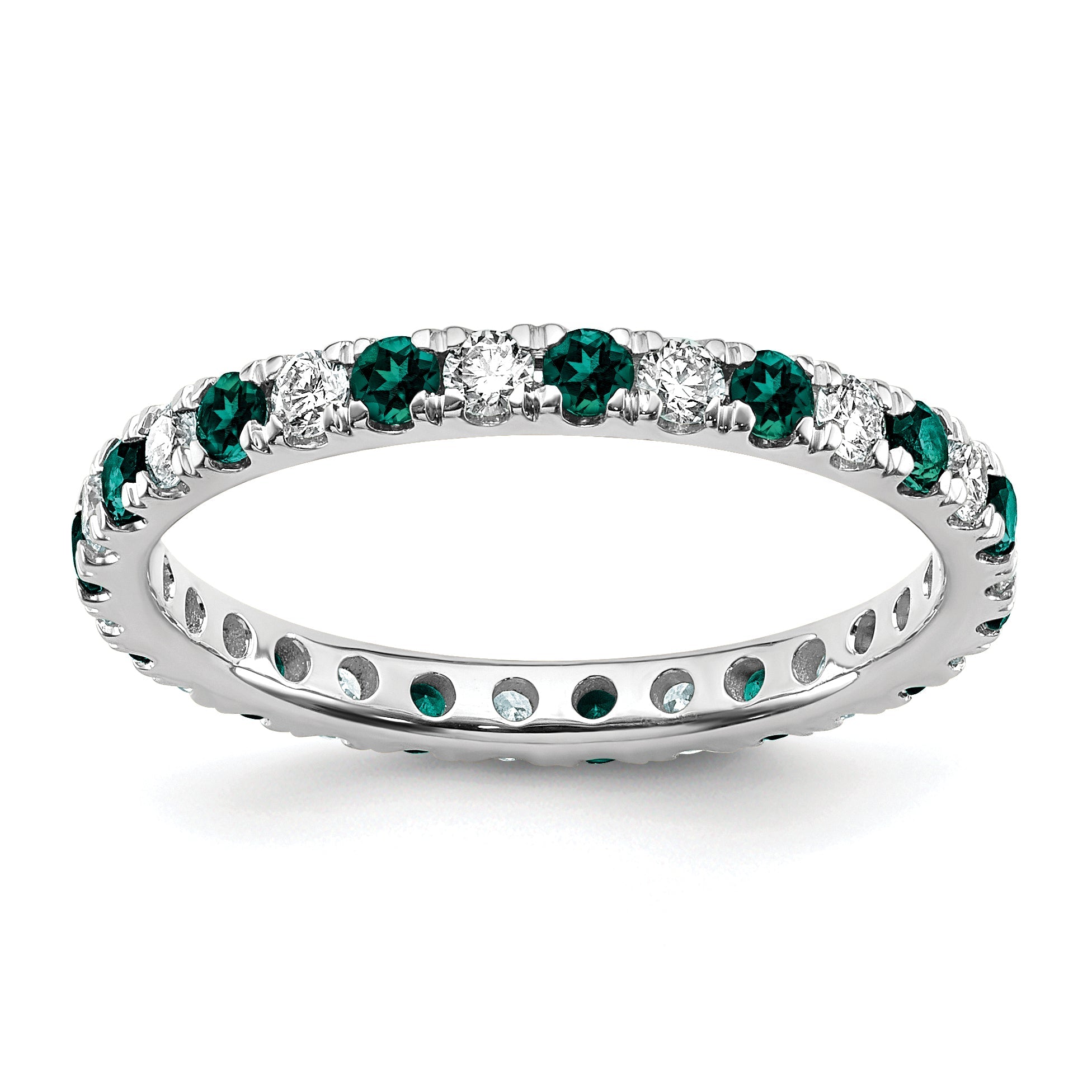 14K Weißgold Memoire-Ring mit 0,5 ct. im Labor gezüchteten Diamanten VS/SI+ G+ und im Labor gezüchteten Alexandriten