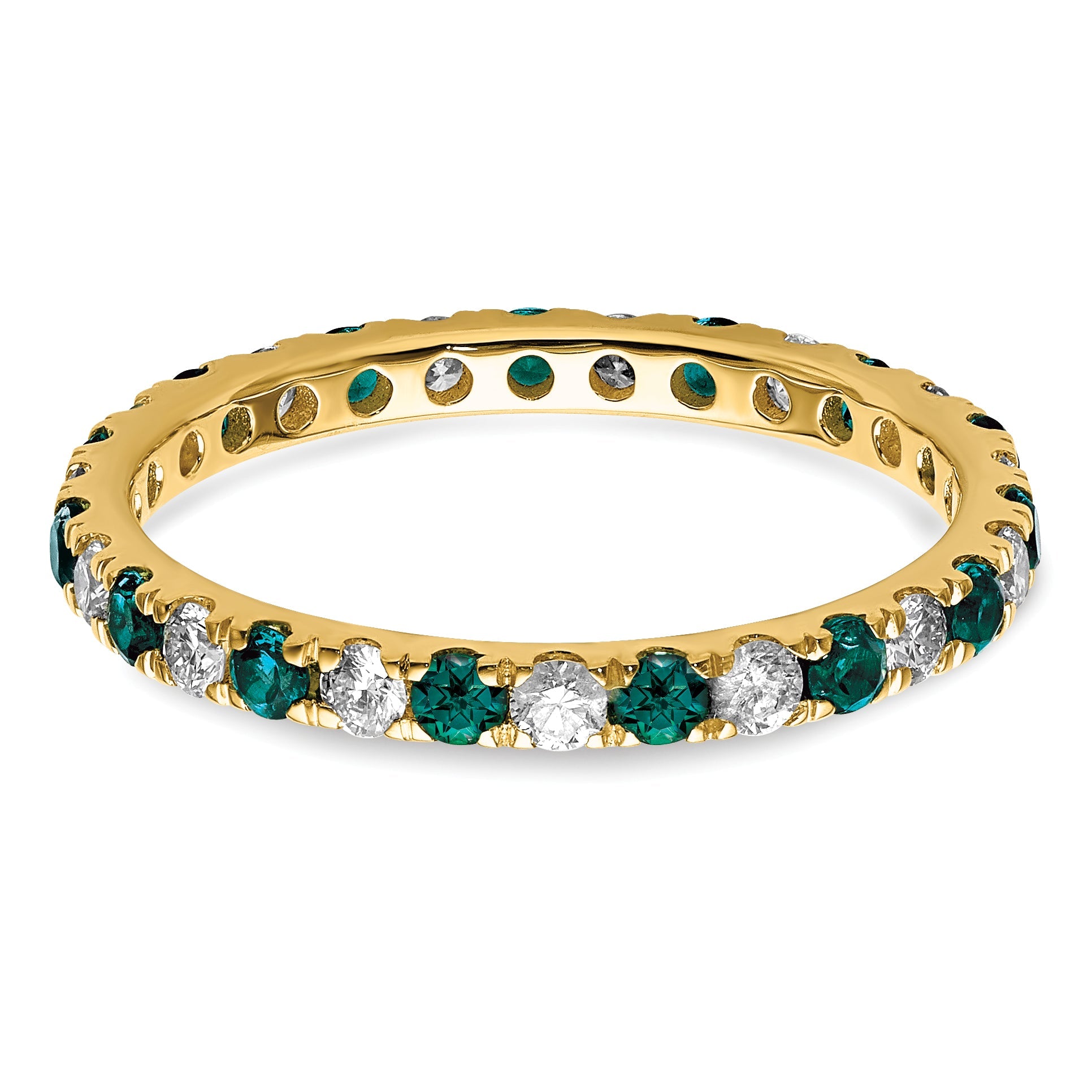 14K Gelbgold Memoire-Ring mit 0,375 ct. im Labor gezüchteten Diamanten VS/SI+ G+ und im Labor gezüchteten Alexandriten