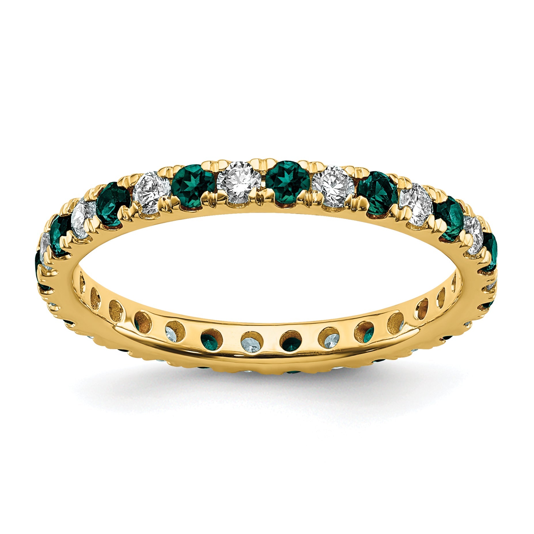 14K Gelbgold Memoire-Ring mit 0,375 ct. im Labor gezüchteten Diamanten VS/SI+ G+ und im Labor gezüchteten Alexandriten