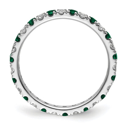 14K Weißgold Memoire-Ring mit 0,375 ct. Laborgezüchteten Diamanten VS/SI+ G+ und laborgezüchteten Smaragden