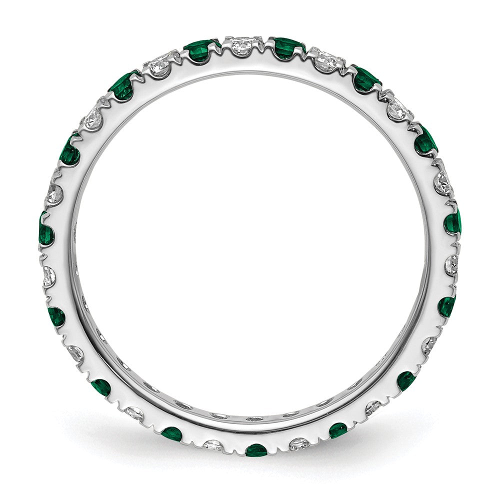 14K Weißgold Memoire-Ring mit 0,375 ct. im Labor gezüchteten Diamanten VS/SI+ G+ und im Labor gezüchteten Smaragden