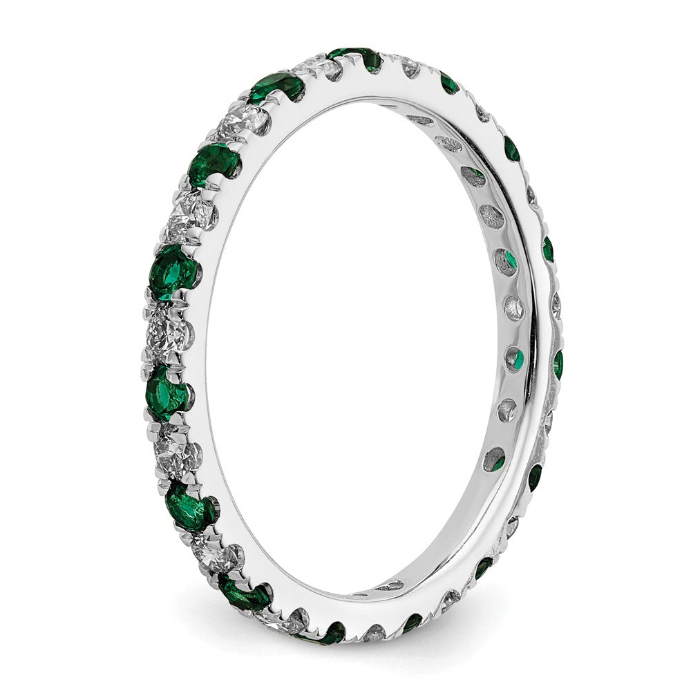 14K Weißgold Memoire-Ring mit 0,5 ct. im Labor gezüchteten Diamanten VS/SI+ G+ und im Labor gezüchteten Smaragden