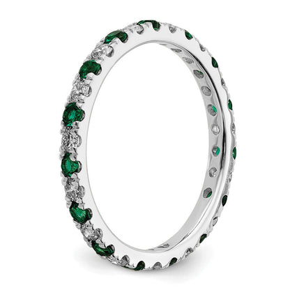 14K Weißgold Memoire-Ring mit 0,375 ct. im Labor gezüchteten Diamanten VS/SI+ G+ und im Labor gezüchteten Smaragden