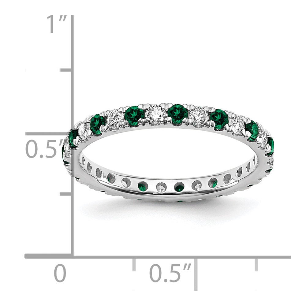 14K Weißgold Memoire-Ring mit 0,375 ct. im Labor gezüchteten Diamanten VS/SI+ G+ und im Labor gezüchteten Smaragden
