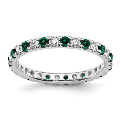 14K Weißgold Memoire-Ring mit 0,5 ct. im Labor gezüchteten Diamanten VS/SI+ G+ und im Labor gezüchteten Smaragden