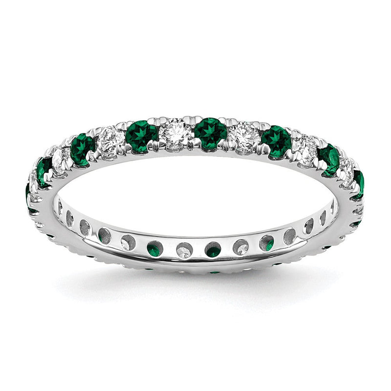 14K Weißgold Memoire-Ring mit 0,5 ct. im Labor gezüchteten Diamanten VS/SI+ G+ und im Labor gezüchteten Smaragden