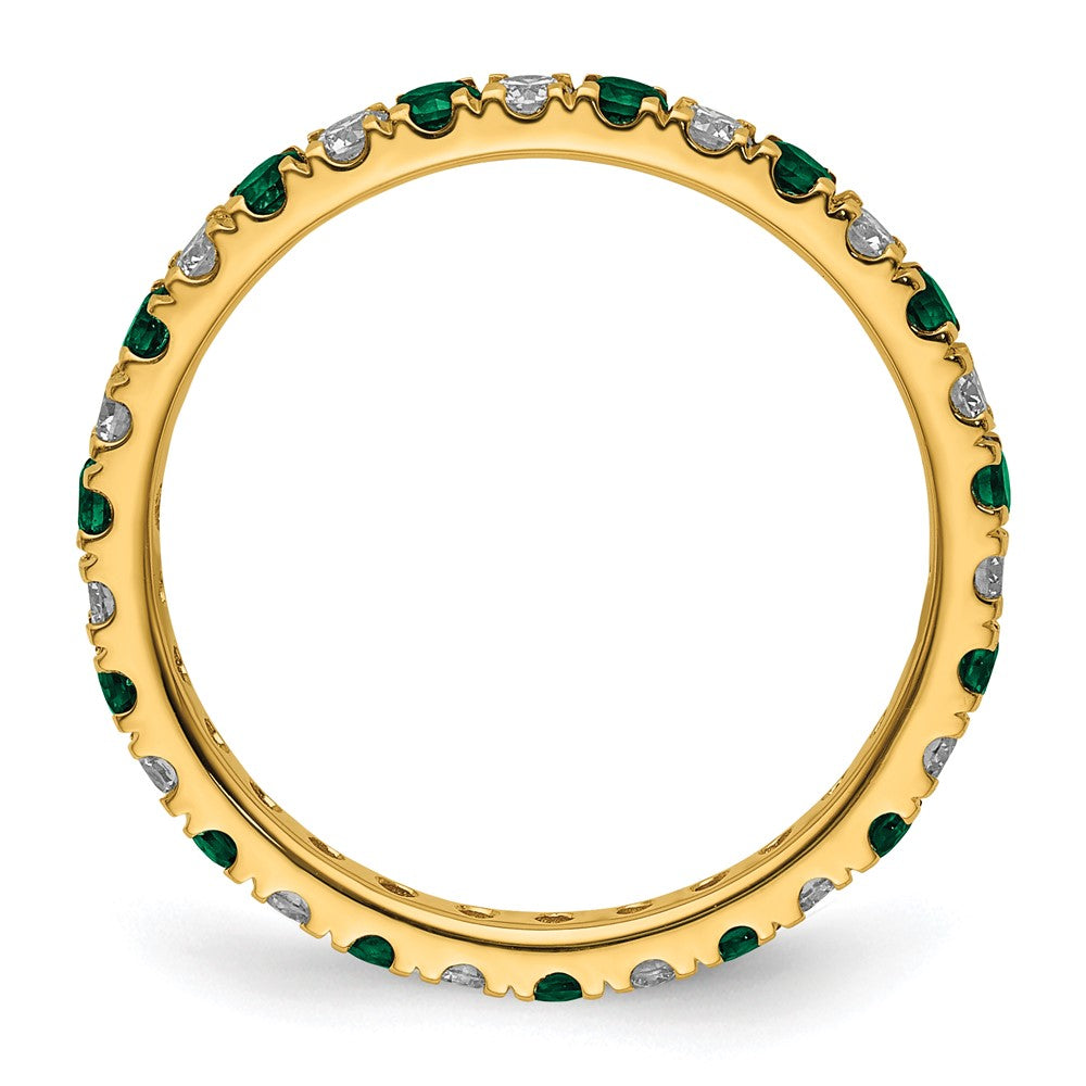 14K Gelbgold Memoire-Ring mit 0,5 ct. Laborgezüchteten Diamanten VS/SI+ G+ und Laborgezüchteten Smaragden