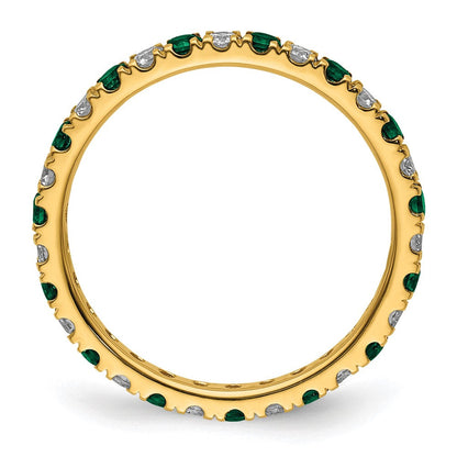 14K Gelbgold Memoire-Ring mit 0,375 ct. im Labor gezüchteten Diamanten VS/SI+ G+ und im Labor gezüchtetem Smaragd