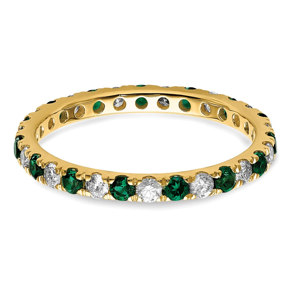 14K Gelbgold Memoire-Ring mit 0,5 ct. Laborgezüchteten Diamanten VS/SI+ G+ und Laborgezüchteten Smaragden