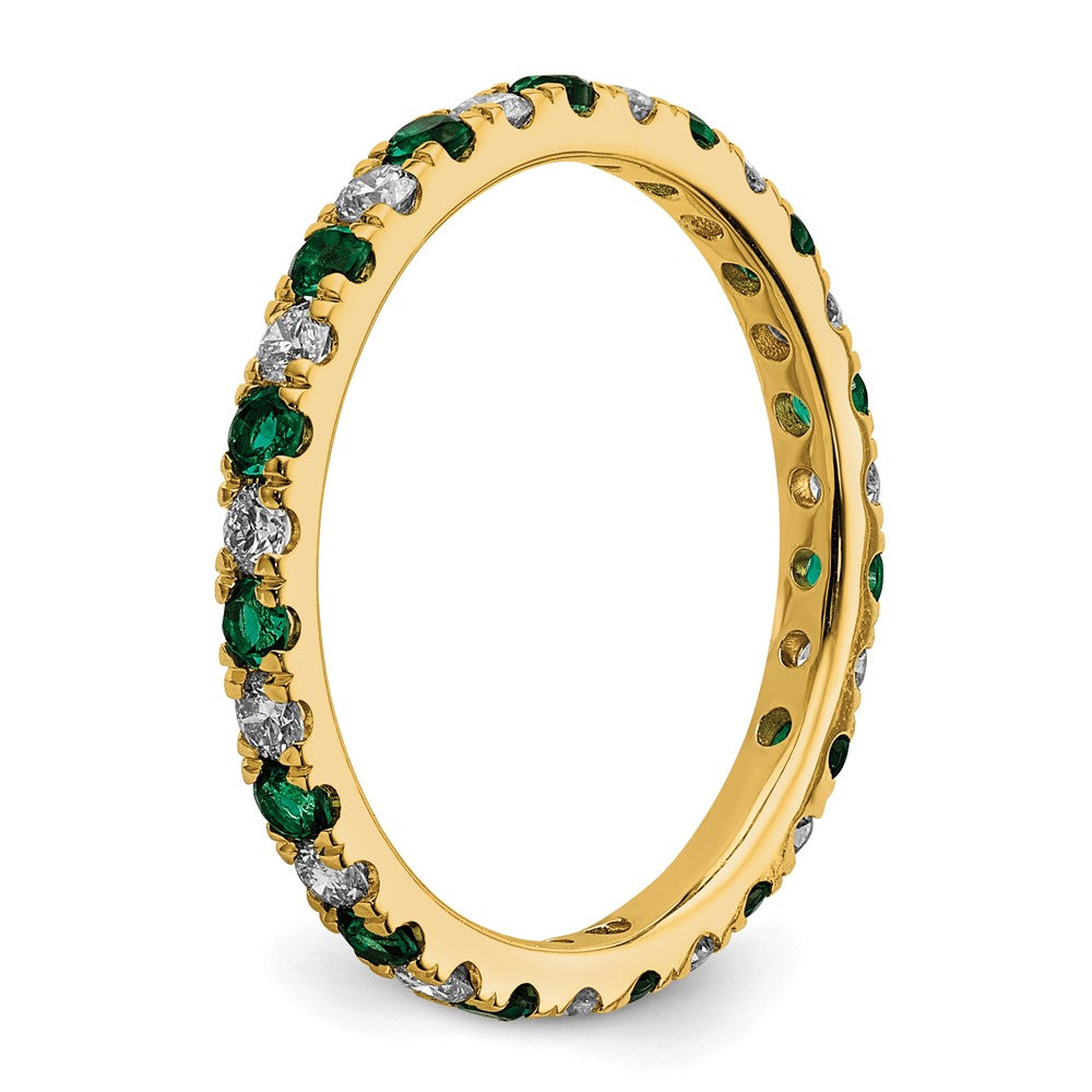 14K Gelbgold Memoire-Ring mit 0,5 ct. Laborgezüchteten Diamanten VS/SI+ G+ und Laborgezüchteten Smaragden