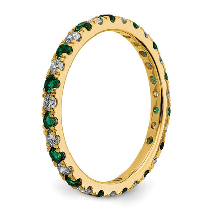 14K Gelbgold Memoire-Ring mit 0,375 ct. im Labor gezüchteten Diamanten VS/SI+ G+ und im Labor gezüchtetem Smaragd