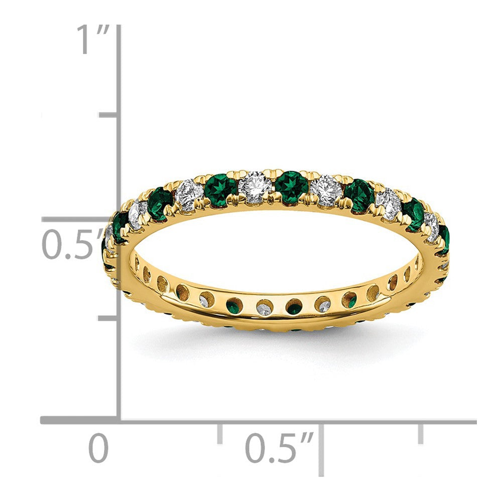 14K Gelbgold Memoire-Ring mit 0,375 ct. im Labor gezüchteten Diamanten VS/SI+ G+ und im Labor gezüchtetem Smaragd