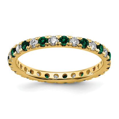 Memoire-Ring aus 14K Gelbgold mit 0,375 ct. im Labor gezüchteten Diamanten VS/SI+ G+ und im Labor gezüchteten Smaragden