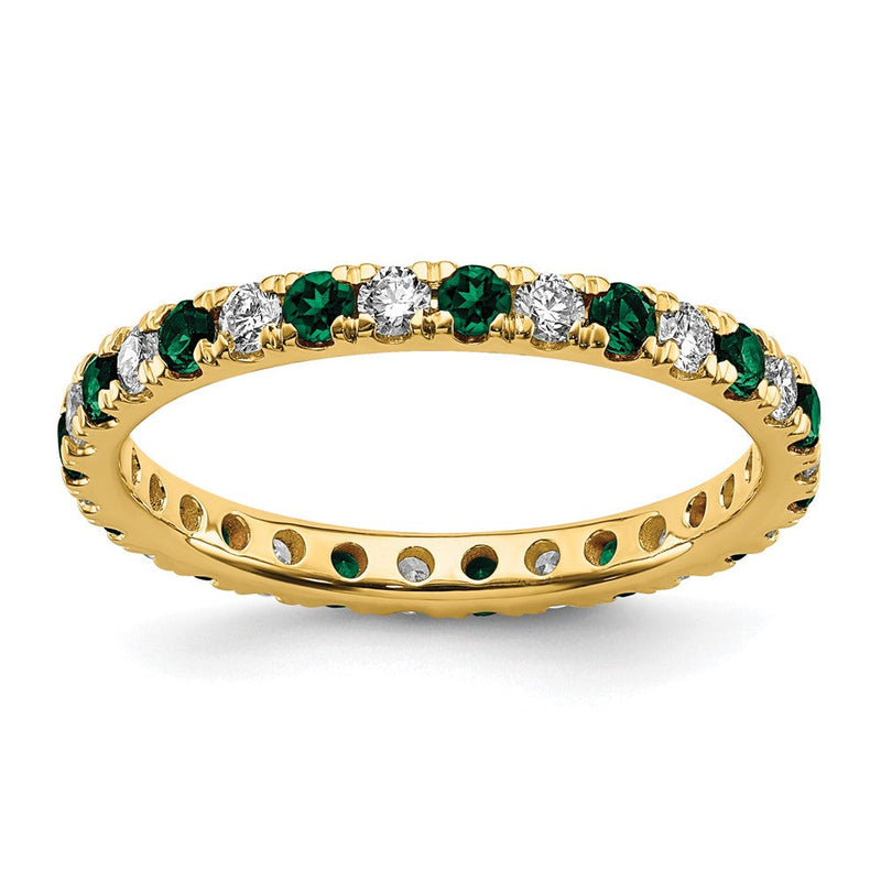 Memoire-Ring aus 14K Gelbgold mit 0,375 ct. im Labor gezüchteten Diamanten VS/SI+ G+ und im Labor gezüchteten Smaragden