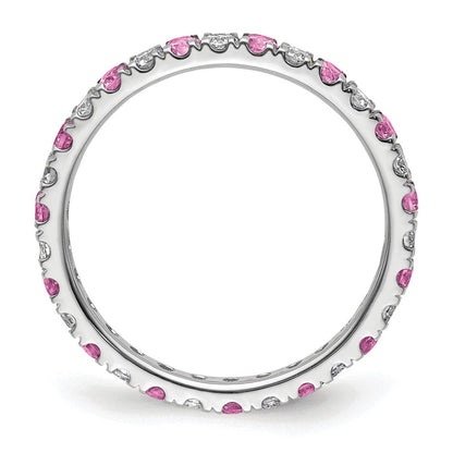 14K Weißgold Memoire-Ring mit 0,5 ct. im Labor gezüchteten Diamanten VS/SI+ G+ und im Labor gezüchtetem pinkem Saphir