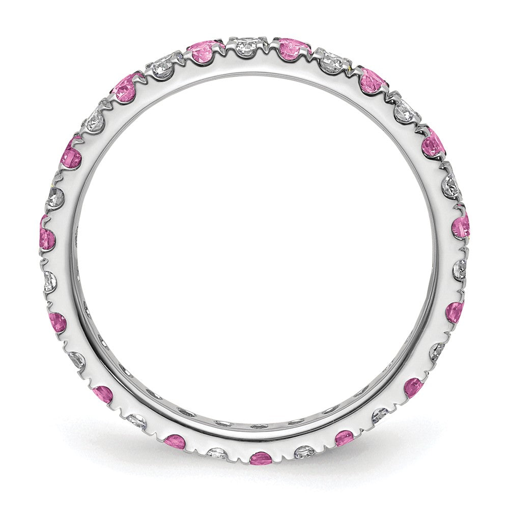 14K Weißgold Memoire Ring mit 0,5 ct. im Labor gezüchteten Diamanten VS/SI+ G+ und im Labor gezüchteten pinken Saphiren