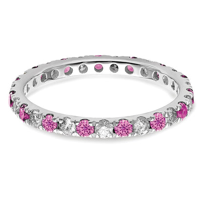14K Weißgold Memoire Ring mit 0,5 ct. im Labor gezüchteten Diamanten VS/SI+ G+ und im Labor gezüchteten pinken Saphiren