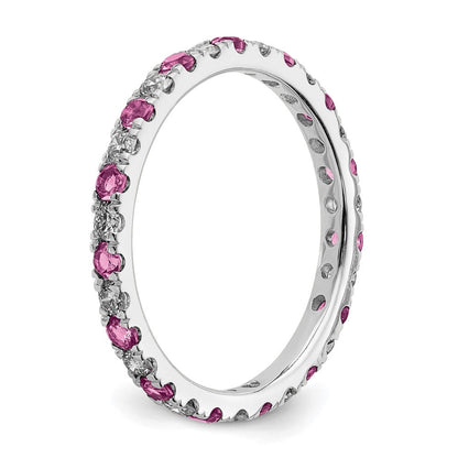 14K Weißgold Memoire-Ring mit 0,375 ct. im Labor gezüchteten Diamanten VS/SI+ G+ und im Labor gezüchteten pinken Saphiren